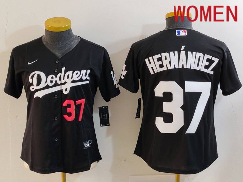 Women Los Angeles Dodgers #37 Hernandez Black Nike Game 2024 MLB Jersey style 7262